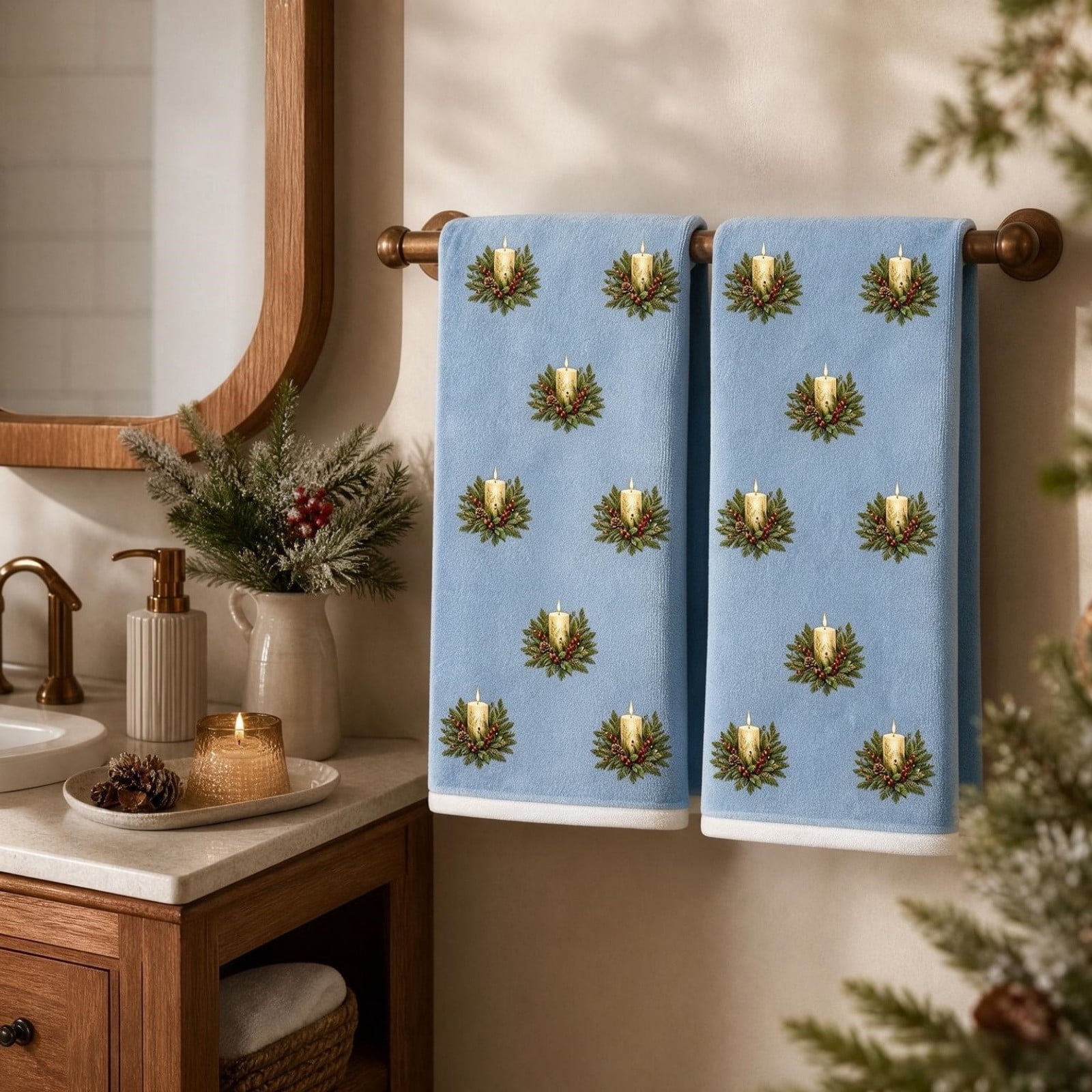 Fzsteel Christmas Candle Towel 2 Pack, 15.75x23.62 Inch Pattern Hand ...