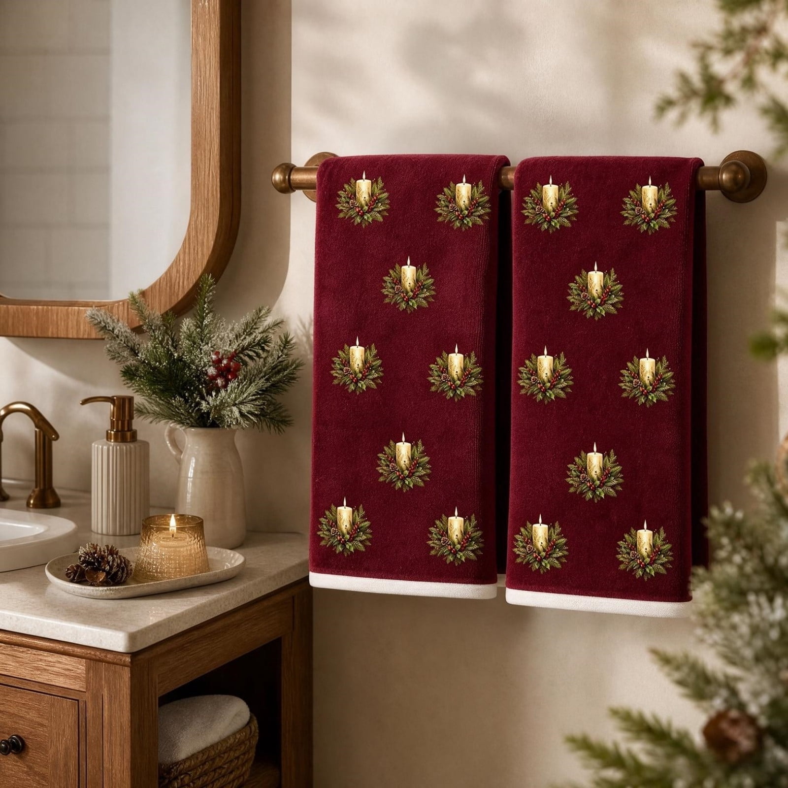 Fzsteel Christmas Candle Towel 2 Pack, 15.75x23.62 Inch Pattern Hand ...