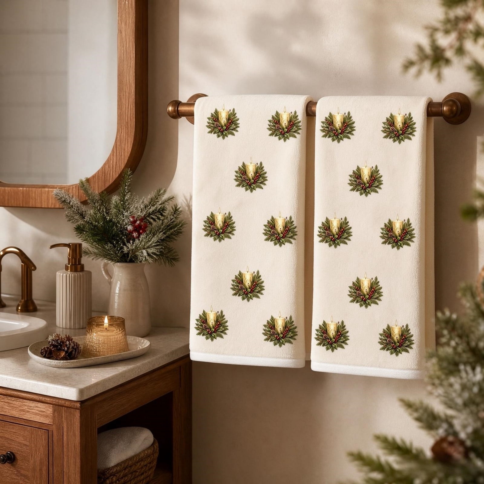 Fzsteel Christmas Candle Towel 2 Pack, 15.75x23.62 Inch Pattern Hand ...