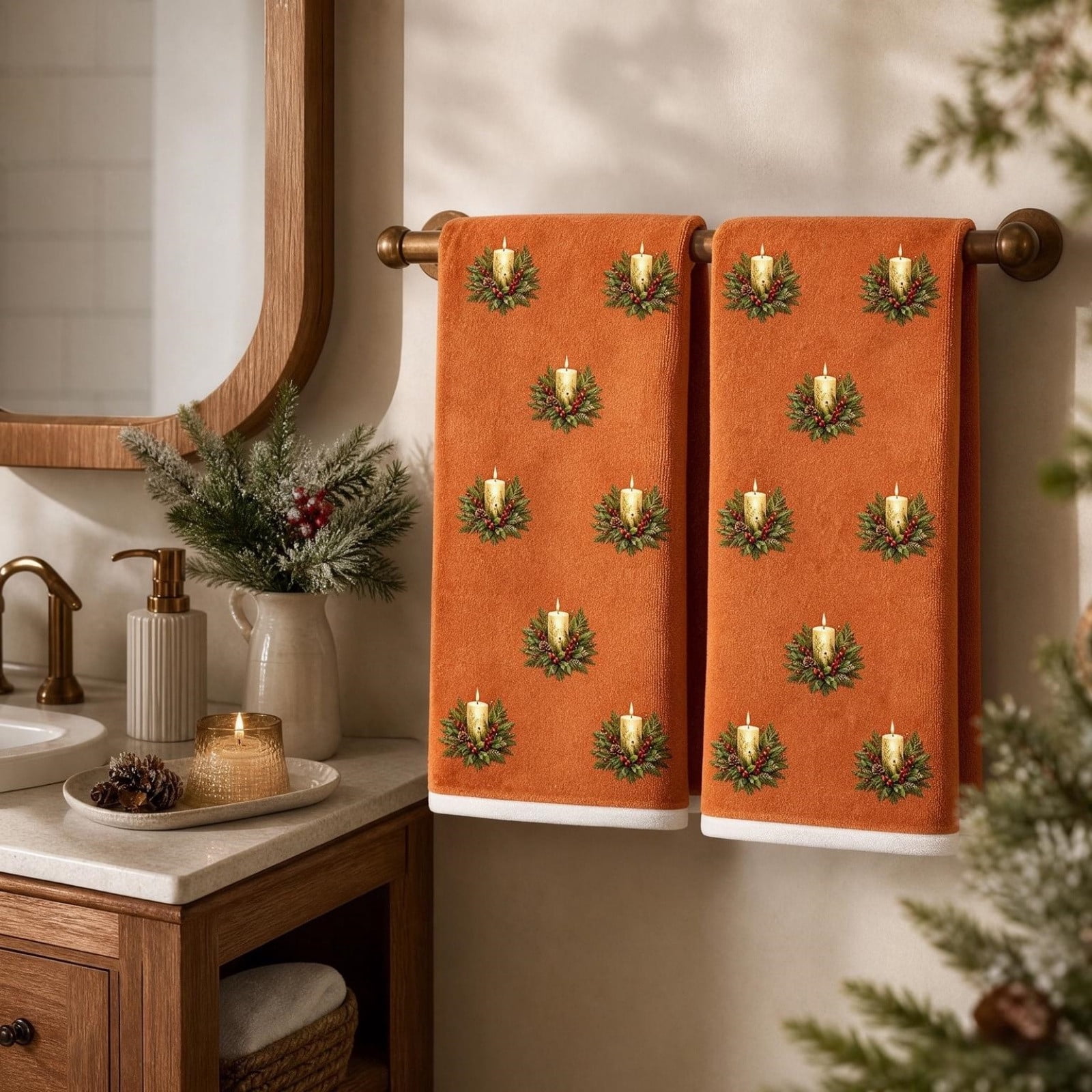Fzsteel Christmas Candle Towel 2 Pack, 15.75x23.62 Inch Pattern Hand ...