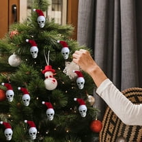 Fzsteel Christmas Decoration Skull Ornament With Santa Hat - 21cm Plastic Hanging Decor For Home, Party, Gift