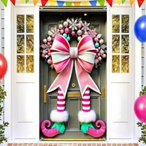 Fzsteel Christmas Door Cover Durable Polyester Fabric Standard Size 35.4x70.8 Inch Easy Install Festive Holiday Decor for Christmas Party
