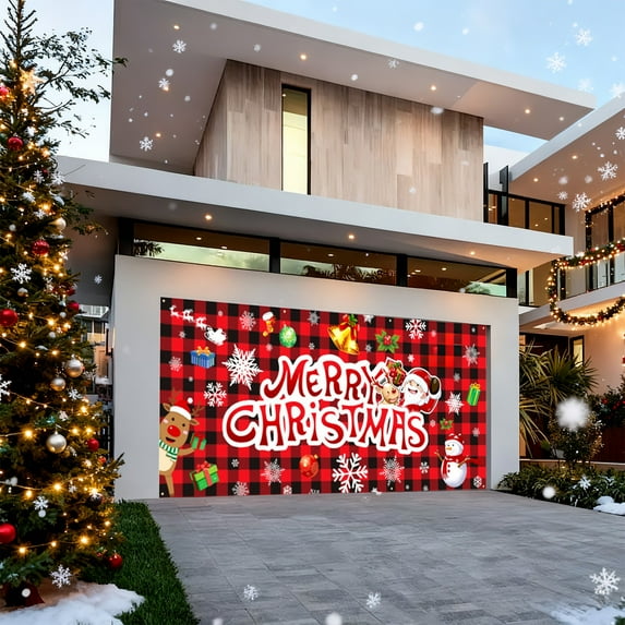 Fzsteel Christmas Garage Banner for Outdoor Celebrations, 157x70.87 Inch Polyester Holiday Door Decoration with Vibrant Design, Durable Party Backdrop for Festive Gatherings