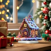 Fzsteel Christmas Gingerbread House 2D Acrylic Desktop Ornament with Festive Santa Claus Design for Home and Office Decoration
