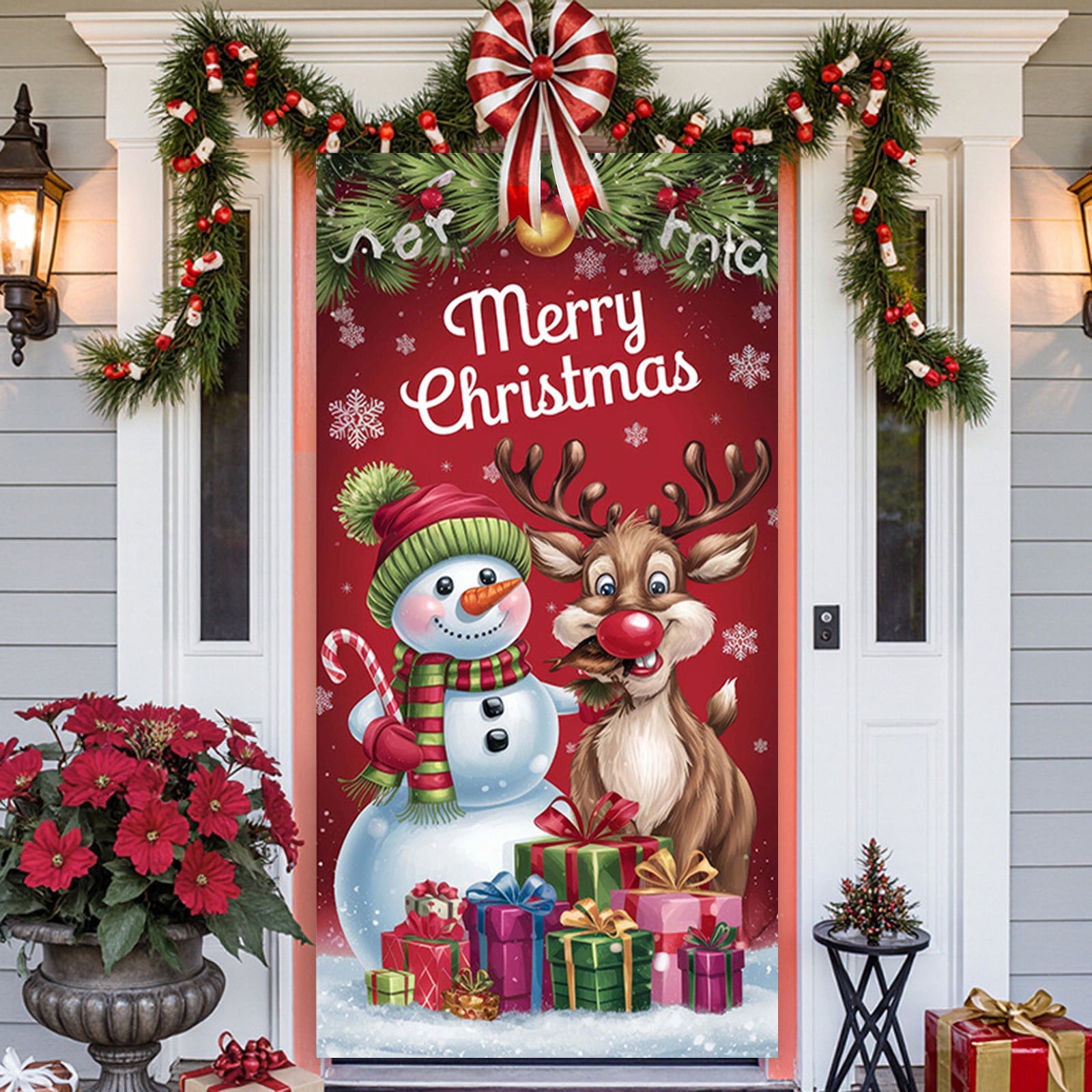 Fzsteel Christmas Holiday Door Decor with Santa Claus and Snowman
