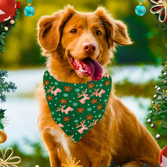 Fzsteel Christmas Pet Bandana Double-Sided Holiday Scarf For Dogs And Cats With Festive Santa Patterns, 25.6x16.5in Durable Machine-Washable Bib