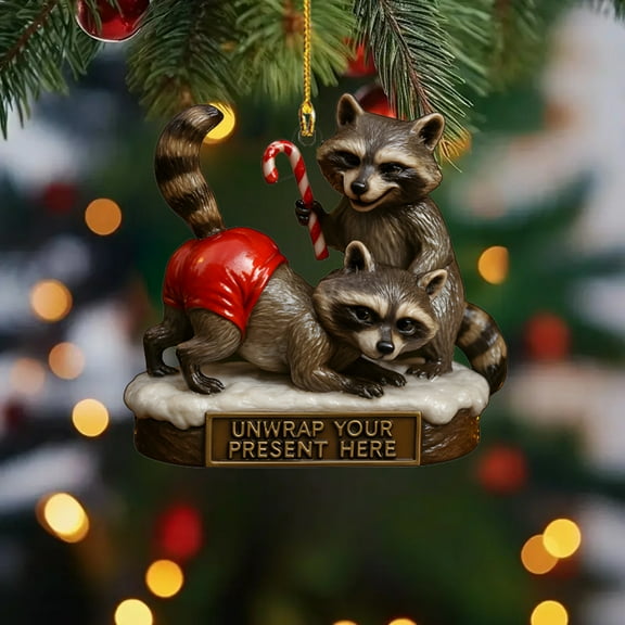 Fzsteel Christmas Raccoon Ornament 2D Flat Acrylic Pendant, 8x8x1cm Playful Holiday Decor with Festive Design for Tree Decoration