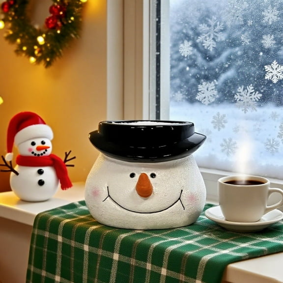 Fzsteel Christmas Snowman Resin Flower Pot with Red & Black Hat, Cute Desktop Planter for Holiday Decor, Festive Home & Office Decoration, Perfect Gift Idea