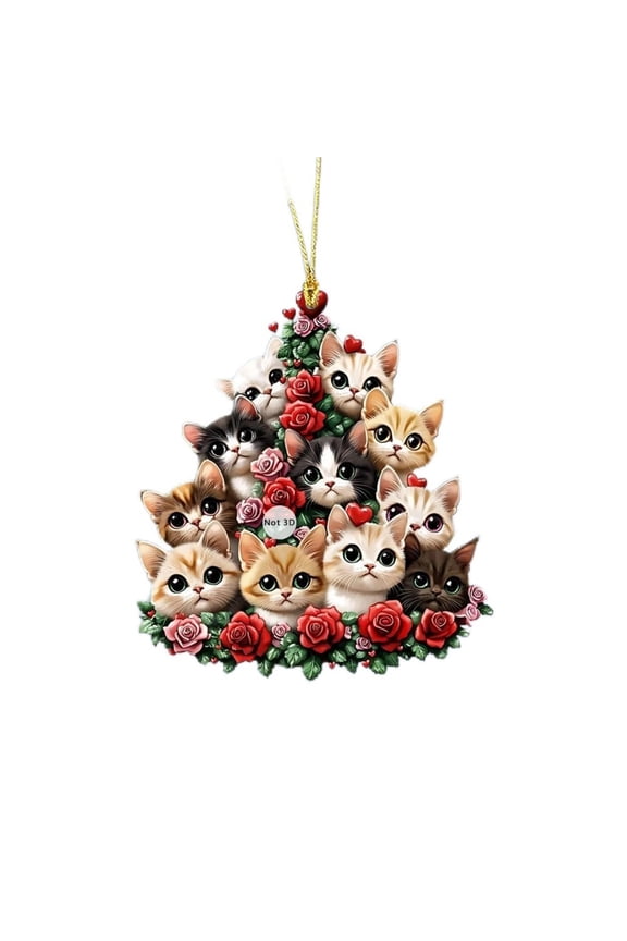 Christmas Sweet Cat and Dog Family Acrylic Car Rearview Mirror Ornament – Adorable Backpack and Keychain Accessory, Vibrant Colors, Lightweight and Durable
