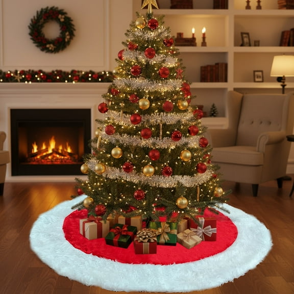Fzsteel Christmas Tree Skirt Plush Non-Slip Round Mat 30.7x30.7in For Holiday Home Decor Festive Xmas Floor Protection