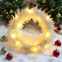 Fzsteel Christmas Wreath with Built-In LED Lights Double-Sided Feathers Decor 30cm Elegant Door Hanging Garland for Home Holiday Party