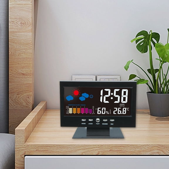 Fzsteel Color LCD Alarm Clock with Temperature & Humidity Display, Voice Control for Home/Bedroom/Office Decor