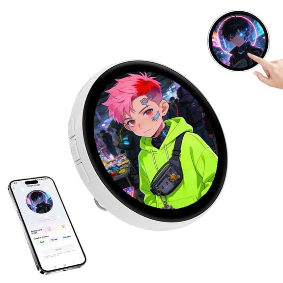 Fzsteel Custom Touch Screen Electronic E-Pin Badge with 2-Inch IPS HD Display, Metal Construction, App-Controlled for Dynamic GIFs and Videos, Ideal for Anime Star Fans and Personalization