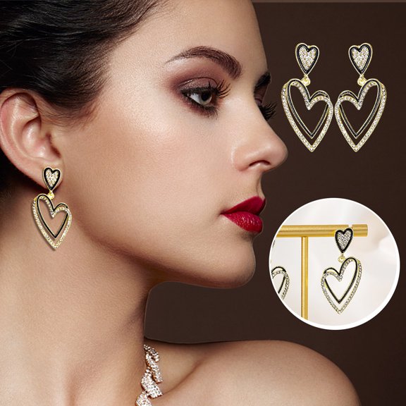 Fzsteel Cute Heart Earrings French Romantic Style Gift for Girls Alloy with Silver Needle Studs Delicate Design