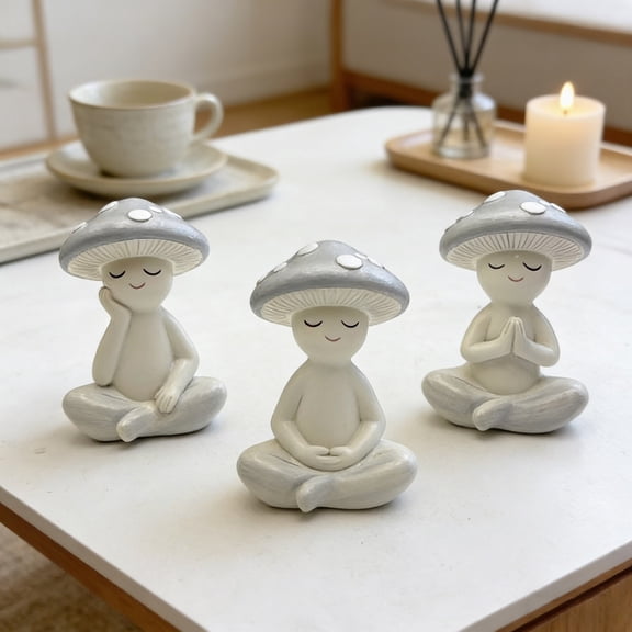 Fzsteel Cute Yoga Mushroom Desktop Ornament – Whimsical Home Decor, Adds Warm Cozy Vibe, Lightweight for Easy Placement