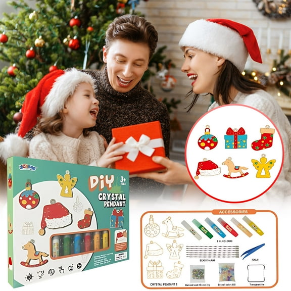 Fzsteel DIY Crystal Painting Art Craft Kit for Kids Ages 3+ with 6 Pendants, 6 Paint Colors & 300g Safe Plastic Materials