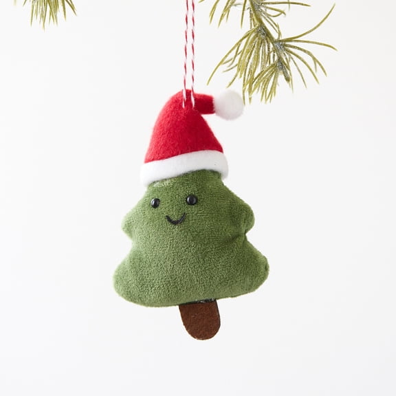 Fzsteel Delicate Flocking Christmas Tree Plush Ornament – Festive Holiday Decoration, Adds Warm Cheer and Sparkle to Your Home, 3.94x3.15x0.60in