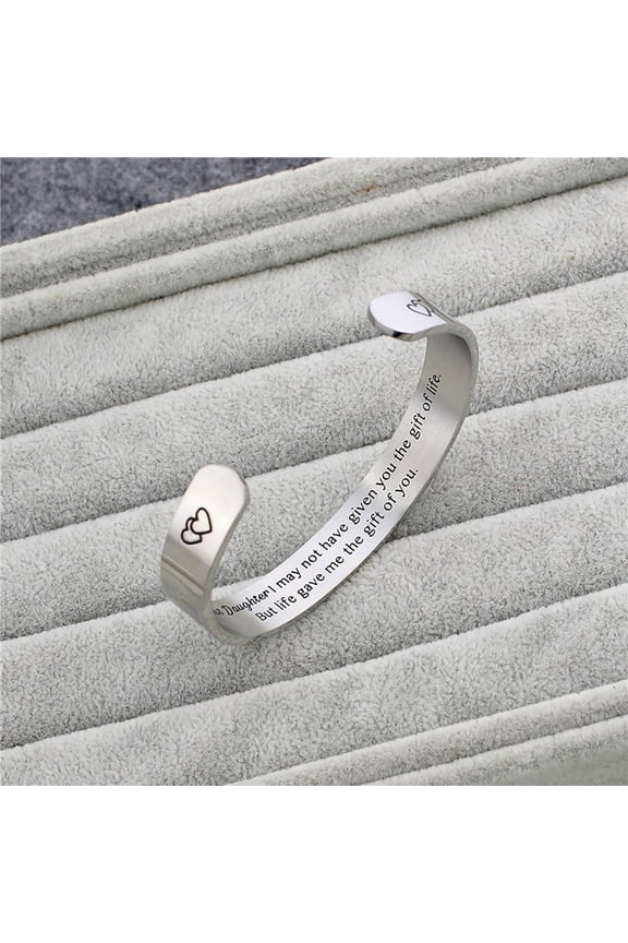 Double Heart Titanium Steel Bracelet With Engraved Message Adjustable 2.5 Inch Diameter Cuff Bangle Daughter Gift From Mom Never Forget I Love You Sentimental Jewelry
