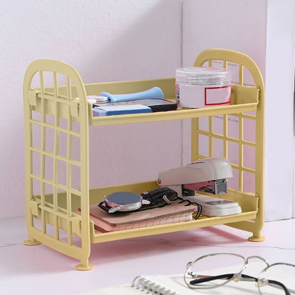 Fzsteel Double-Layer Desktop Organizer Folding Storage Rack Space-Saving Bathroom Shelf With 21.5x20x14cm Sturdy Plastic Structure For Jewelry Cosmetics