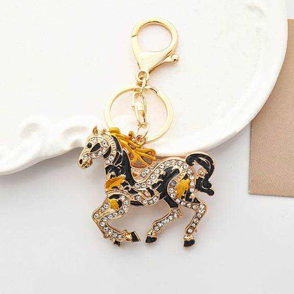 Fzsteel Elegant Horse Keychain for Women, Adorable Pony Design with Rhinestones and Enamel, Versatile Purse Accessory with Lobster Clasp, Perfect Gift for Equestrian Lovers