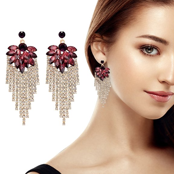 Fzsteel Ethnic Style Crystal Earrings with Long Tassels for Women Fashion Gift