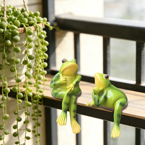 Fzsteel Exquisite Handcrafted Resin Frog Ornaments Pair for Garden, Balcony, Flower Pot, and Desktop Decoration - Whimsical Home Decor Gift Idea