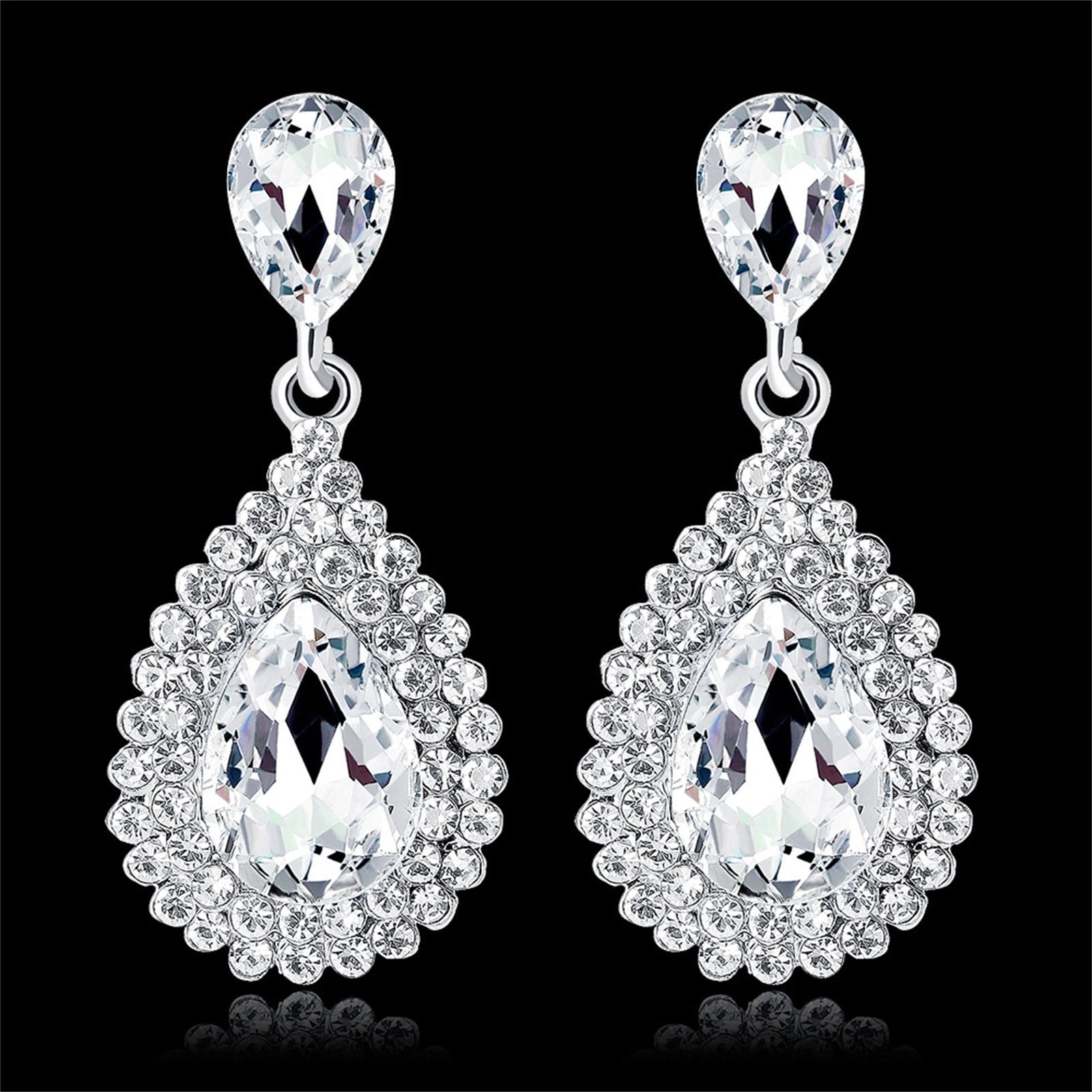 Fzsteel Fashion Crystal Rhinestone Drop Earrings Alloy Material Elegant ...