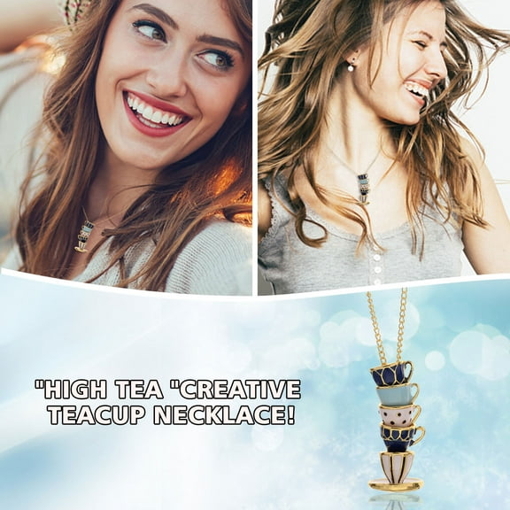 Fzsteel Fashion Necklace with Creative High Tea Cup Design Trendy Gift for Women Girls Birthday