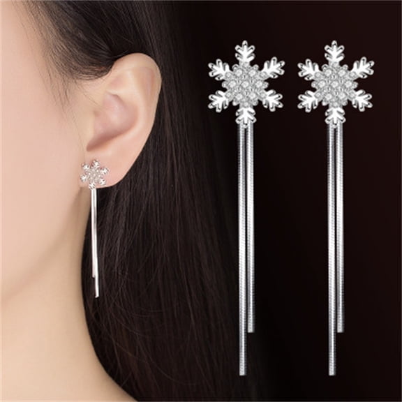 Fzsteel Fashion Silver-Plated Snowflake Earrings Zinc Alloy Mid-Length Dangling Design For Women's Jewelry Collection Versatile Accent For Formal And Casual Occasions
