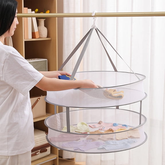Fzsteel Foldable Laundry Drying Basket with Multi-Layer Mesh Organizer - Portable Clothes Rack for Socks Underwear Bras in Bathroom Dorm RV