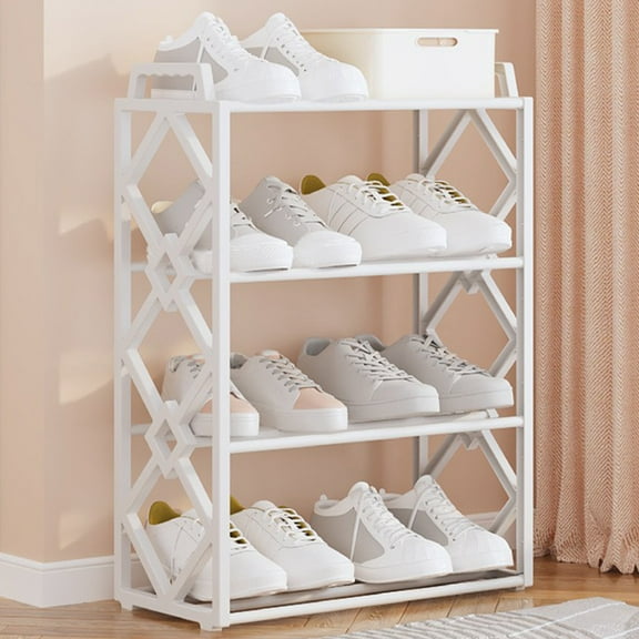 Fzsteel Four-Tier Shoe Rack Organizer with Easy Assembly, Sturdy Plastic Material & Ventilation Design, Compact 54.5x47x18.8cm for Space-Saving Storage (Black/White)