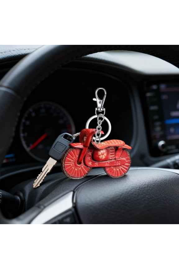 Genuine Cowhide Leather Mini Motorcycle Keychain, Handcrafted with Embossing, Durable Design for Motorcycle Enthusiasts, Perfect Personalized Gift