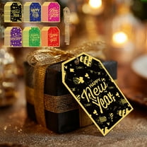 Fzsteel Gift Tags With String 60 Pieces Gold Foil Printed Hanging Paper Tags For New Year Party Supplies Decorations 9x5.5cm Festive Celebration Essentials