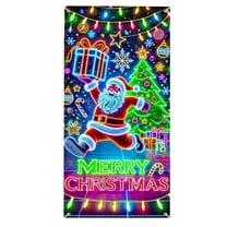 Fzsteel Glow-in-the-Dark Christmas Door Cover with Luminous Santa and Snowflakes Design - Waterproof 71x35 Inch Holiday Decoration for Indoor/Outdoor Use