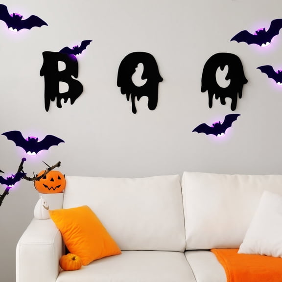 Fzsteel Halloween LED Flashing Bat Decor Set – 3D Wall and Window Stickers with Dynamic Lighting, Easy Peel-and-Stick Application, Creates Spooky Party Ambiance