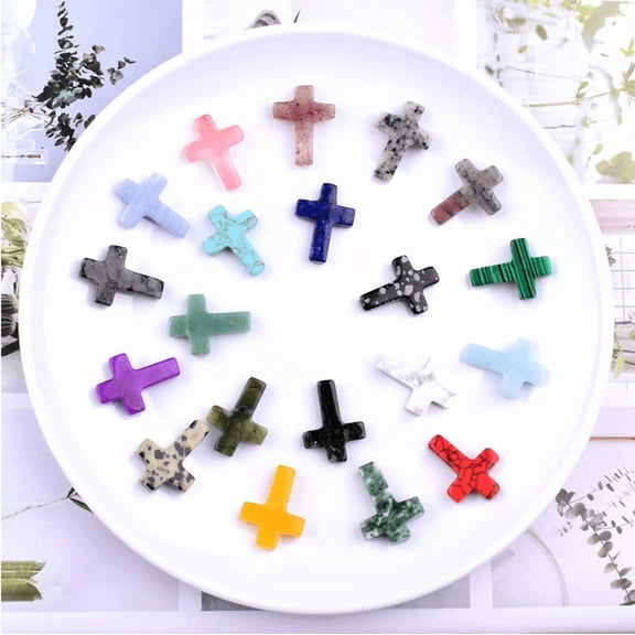 Fzsteel Hand-Carved Natural Stone Cross Ornaments – Easter Home Decor, DIY Jewelry Making, 12-Piece Set