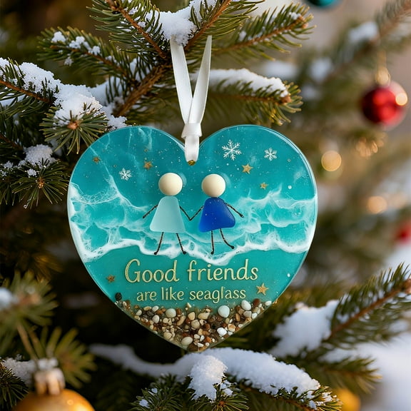 Fzsteel Handmade Sea Glass Heart Ornament - Unique Friendship Keepsake with 3.15 Inch Acrylic Decor for Homex Gifts