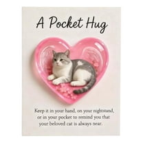 Fzsteel Heart-Shaped Cat Memorial Pocket Keepsake With Sleeping Cat And Forget-Me-Not Flowers For Pet Loss Comfort Remembrance And Sympathy Gift