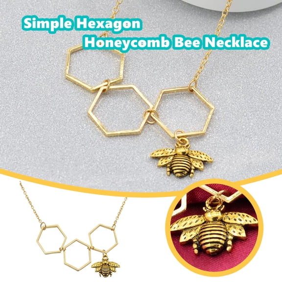 Fzsteel Hexagon Honeycomb Bee Pendant Necklace - Charming and Meaningful Gift for Her on Birthday, Anniversary or Graduation