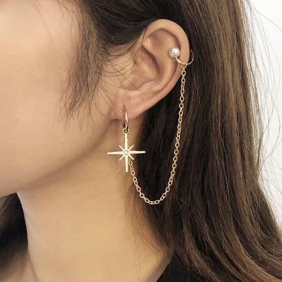 Fzsteel Hexagram Pearl Rhinestone Earrings Elegant Party Ear Clip Earrings No-Piercing Clip On Earrings for Women