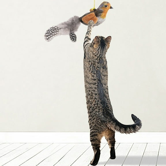 Fzsteel Interactive Cat Toy With Realistic Bird Sounds & Retractable Hanging Rope For Indoor Cats - Lightweight 20g Teaser Stick With Dynamic Feathers