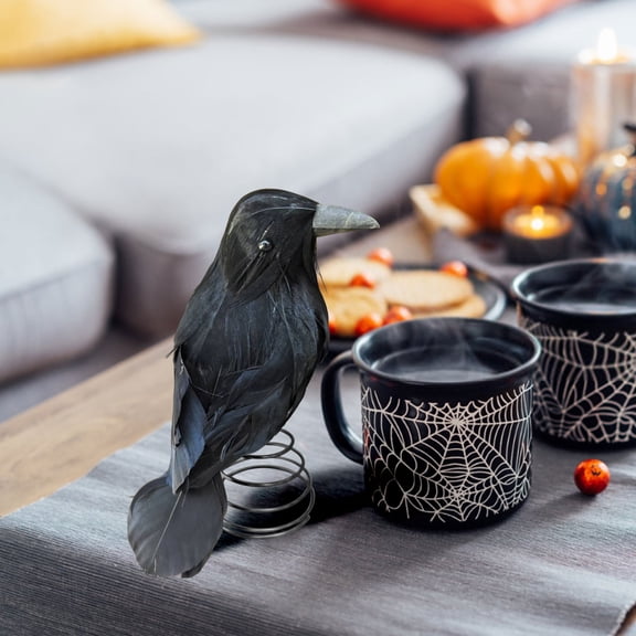 Fzsteel Lifelike Crow Tree Topper with Sturdy Metal Base - Spooky Halloween and Christmas Decoration, Securely Attaches to Mini and Large Trees, Adds Eerie Festive Atmosphere for Home Party