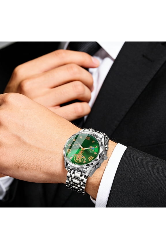 Men's Waterproof Quartz Watch with Illuminated Dial, Roman Numerals and Diamond Accents, Vintage Style for Business and Casual Wear