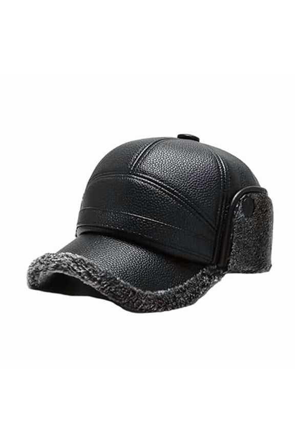 Men's Winter Cap with Earmuffs, Windproof Faux Leather Hat for Cold Weather Protection, Warm and Stylish for Elderly Men