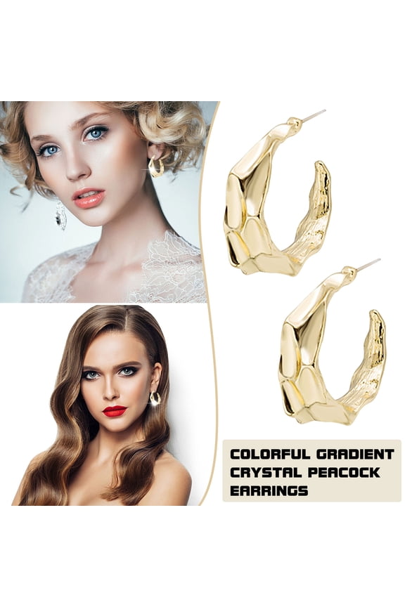 Metal Pleated Bump C-Shaped Earrings for Women with Gift Box, Fashion Hoop Earrings for Daily Wear and Special Occasions