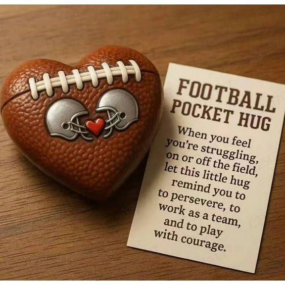 Fzsteel Mini Football Pocket Keepsake Heart-Shaped Design Inspirational Reminder Portable Companion Gift for Football Fans Teamwork Courage