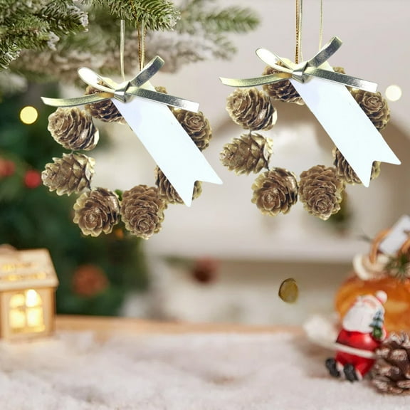 Fzsteel Natural Pinecone Christmas Wreath Ornament Set Of 2 For Tree Fireplace Window Holiday Decor, 3.15Inch Rustic Style Festive Hanging Decoration With Sturdy String For Warm Cozy Ambiance