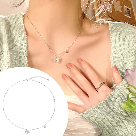 Fzsteel Nature Inspired Butterfly Pendant Necklace with Sparkling Zirconia, Korean Style Elegant Collarbone Chain for Women, Perfect Gift for Various Occasions