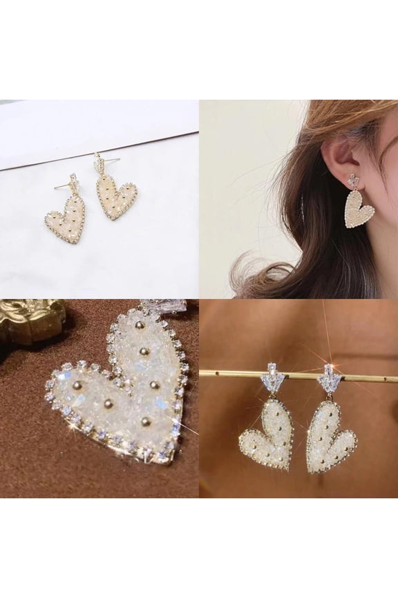 Peach Heart Shaped Crystal Drop Earrings with Rhinestone and Zircon Details, Nickel-Free and Lead-Free, Elegant and Cute Design for Women, Perfect Gift for Romance or Everyday Wear