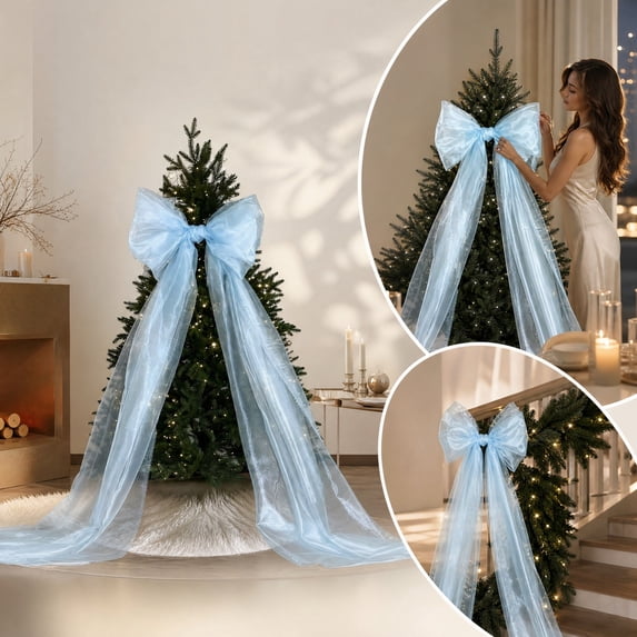 Fzsteel Pearl Mesh Christmas Bow 1Pc Christmas Tree Decoration Holiday Party Indoor Outdoor Home Wall Door Decor Festive Winter Celebration